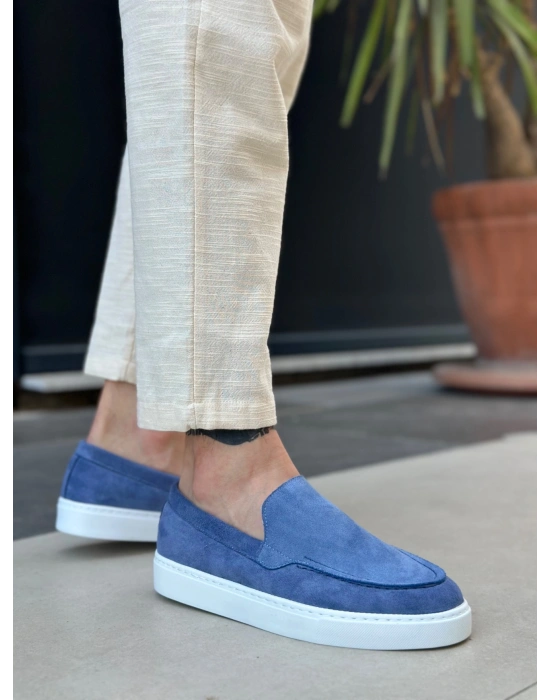BA0241 Bağcıksız Yüksek Taban Mavi Süet Erkek Ayakkabı