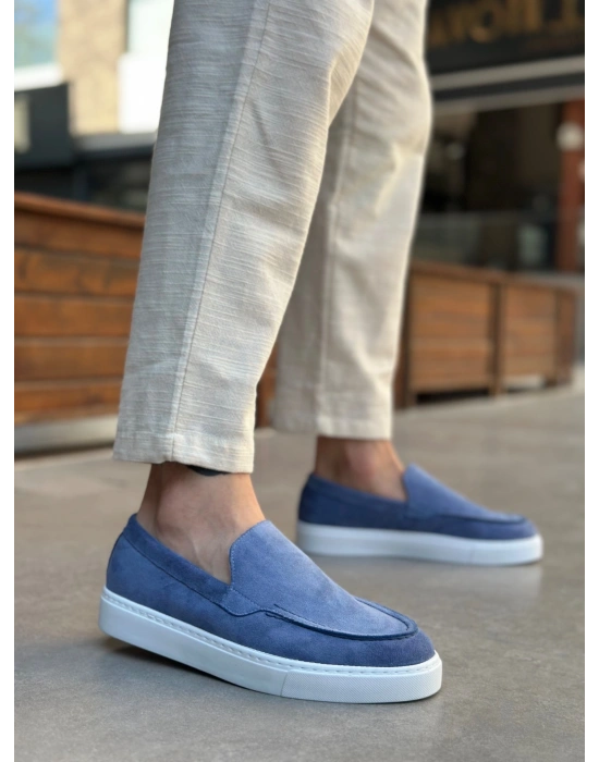 BA0241 Bağcıksız Yüksek Taban Mavi Süet Erkek Ayakkabı