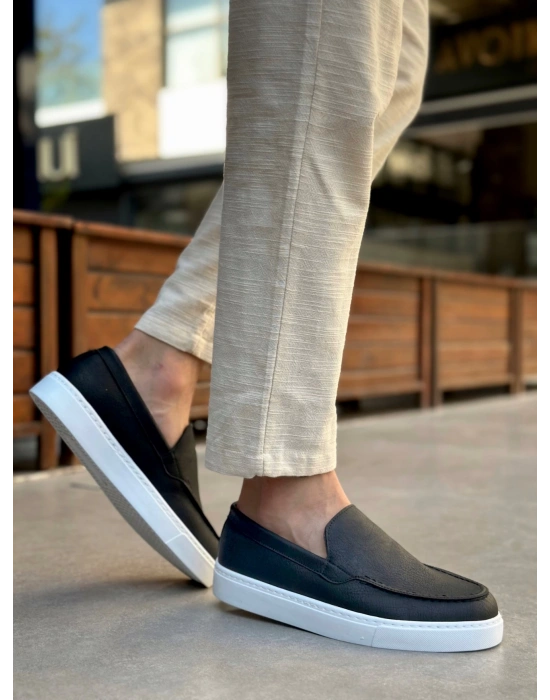 Ba0241 Bağcıksız Yüksek Taban Siyah Beyaz Taban Cilt Erkek Ayakkabı Erkek Günlük Ayakkabı