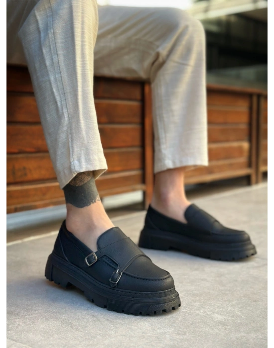 BA0242 Tokalı Klasik Yüksek Siyah Taban Erkek Ayakkabı