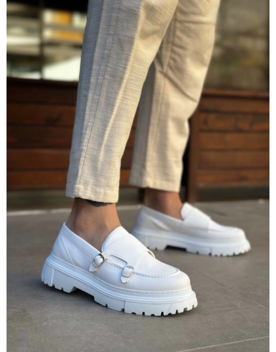 BA0242 Tokalı Klasik Yüksek Taban Beyaz Erkek Ayakkabı