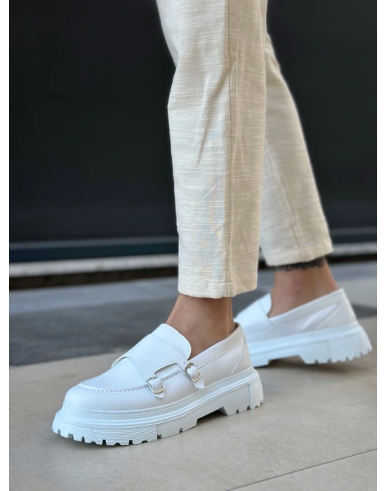 BA0242 Tokalı Klasik Yüksek Taban Beyaz Erkek Ayakkabı