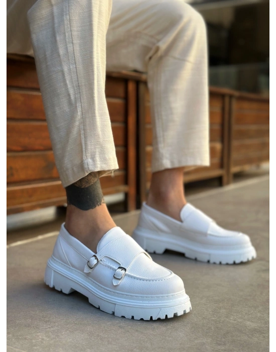 BA0242 Tokalı Klasik Yüksek Taban Beyaz Erkek Ayakkabı