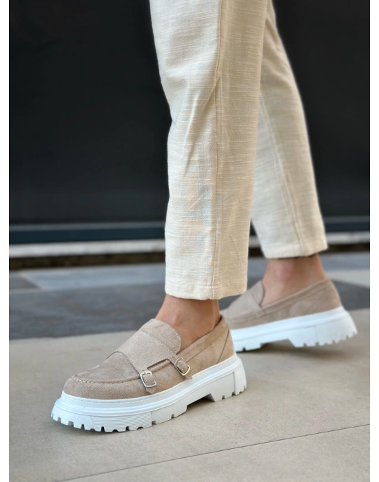 BA0242 Tokalı Klasik Yüksek Taban Krem Süet Erkek Ayakkabı