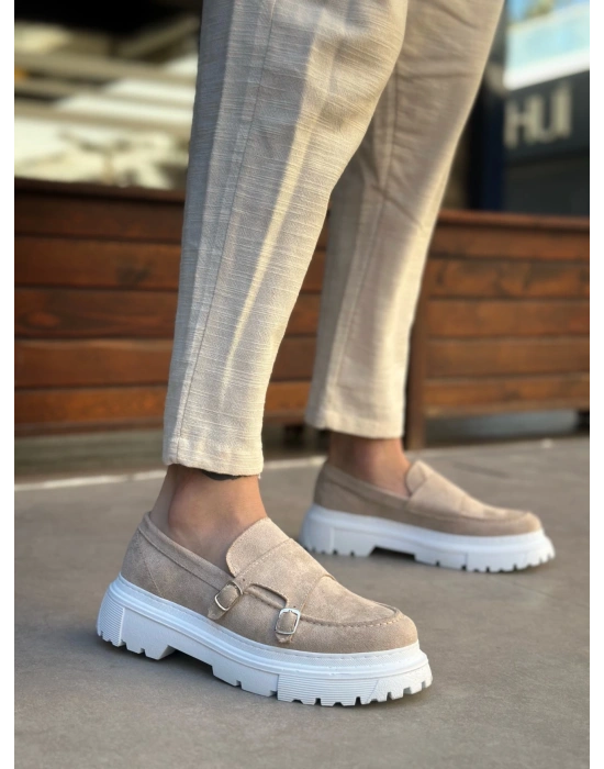 BA0242 Tokalı Klasik Yüksek Taban Krem Süet Erkek Ayakkabı