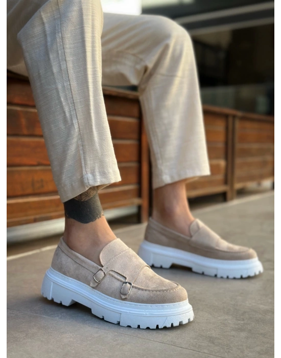 BA0242 Tokalı Klasik Yüksek Taban Krem Süet Erkek Ayakkabı