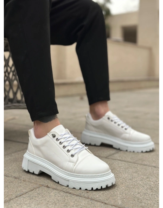 BA0245 Beyaz Akıllı Lastik Bağcık Yüksek Siyah Taban Günlük Erkek Ayakkabı