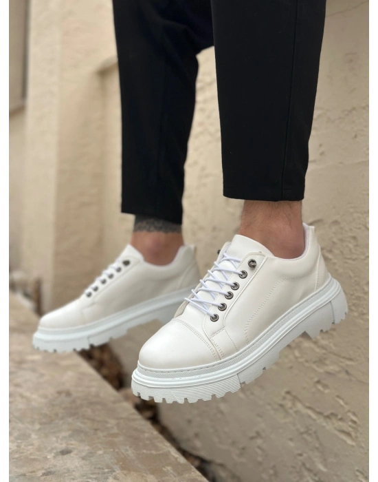 BA0245 Beyaz Akıllı Lastik Bağcık Yüksek Siyah Taban Günlük Erkek Ayakkabı