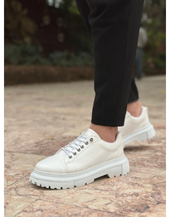 BA0245 Beyaz Akıllı Lastik Bağcık Yüksek Siyah Taban Günlük Erkek Ayakkabı
