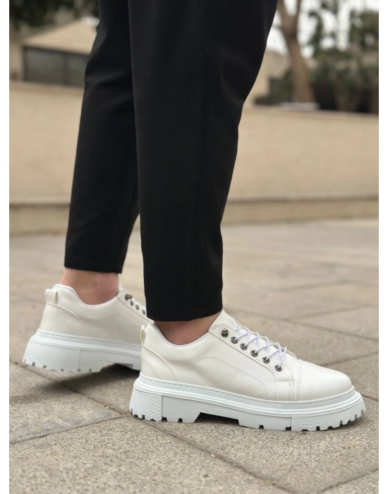 BA0245 Beyaz Akıllı Lastik Bağcık Yüksek Siyah Taban Günlük Erkek Ayakkabı