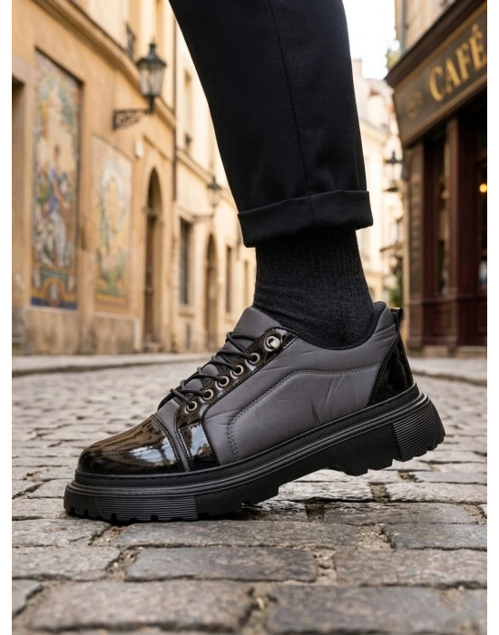 BA0245 Gri Rugan Paraşüt Detaylı Akıllı Lastik Bağcık Yüksek Taban Günlük Erkek Ayakkabı