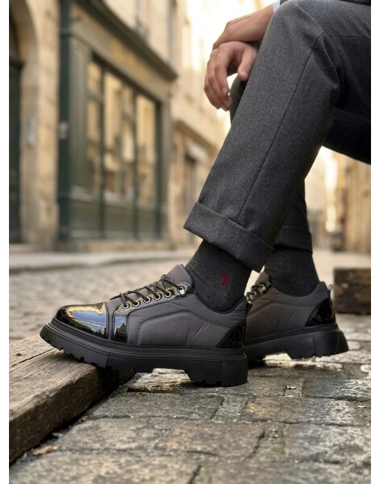 BA0245 Gri Rugan Paraşüt Detaylı Akıllı Lastik Bağcık Yüksek Taban Günlük Erkek Ayakkabı