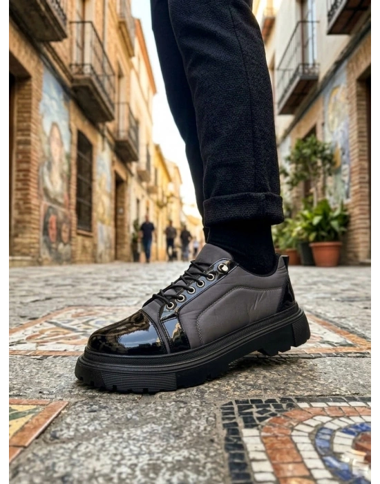 BA0245 Gri Rugan Paraşüt Detaylı Akıllı Lastik Bağcık Yüksek Taban Günlük Erkek Ayakkabı