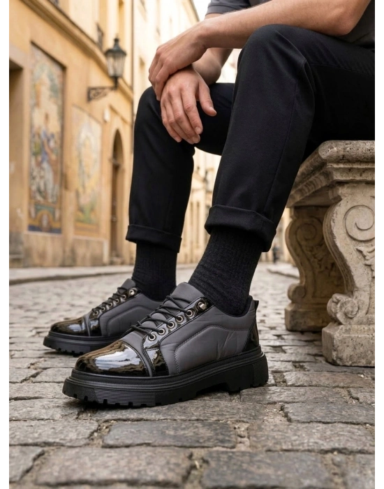 BA0245 Gri Rugan Paraşüt Detaylı Akıllı Lastik Bağcık Yüksek Taban Günlük Erkek Ayakkabı