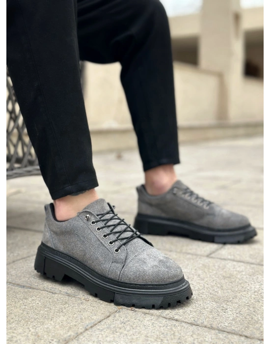 BA0245 Gri Süet Akıllı Lastik Bağcık Yüksek Taban Günlük Erkek Ayakkabı