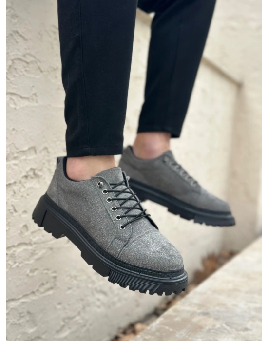 BA0245 Gri Süet Akıllı Lastik Bağcık Yüksek Taban Günlük Erkek Ayakkabı