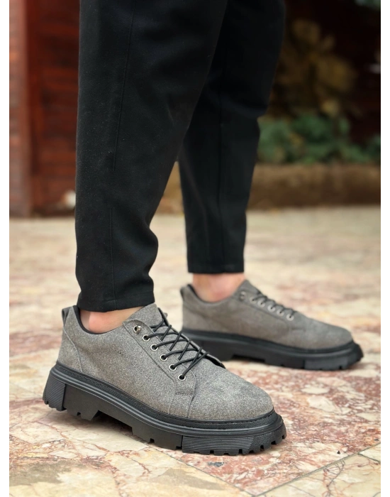BA0245 Gri Süet Akıllı Lastik Bağcık Yüksek Taban Günlük Erkek Ayakkabı