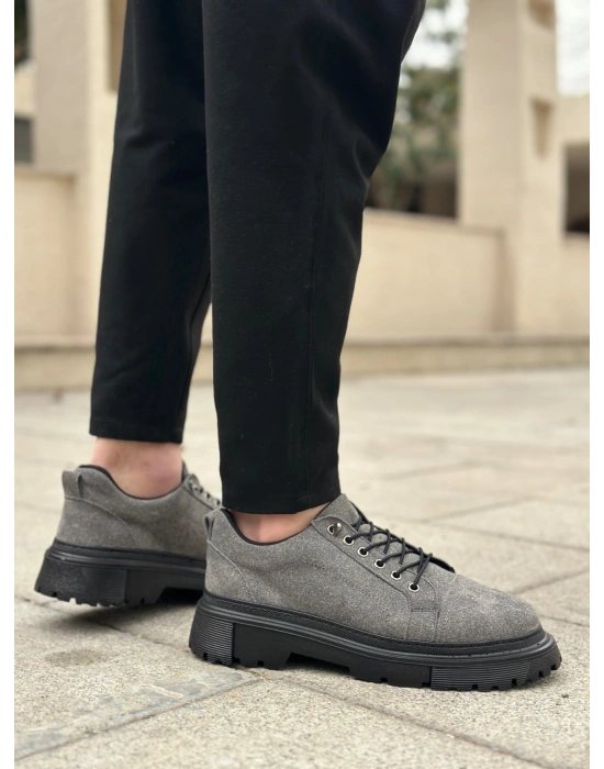 BA0245 Gri Süet Akıllı Lastik Bağcık Yüksek Taban Günlük Erkek Ayakkabı