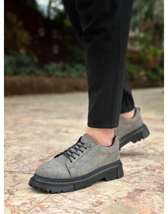 BA0245 Gri Süet Akıllı Lastik Bağcık Yüksek Taban Günlük Erkek Ayakkabı