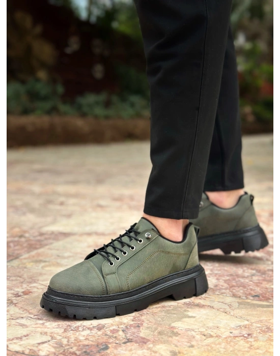 BA0245 Haki Akıllı Lastik Bağcık Yüksek Taban Günlük Erkek Ayakkabı