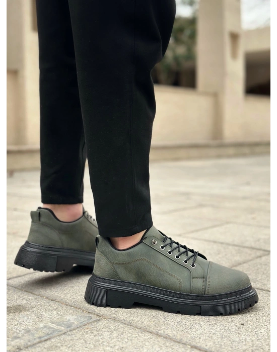 BA0245 Haki Akıllı Lastik Bağcık Yüksek Taban Günlük Erkek Ayakkabı