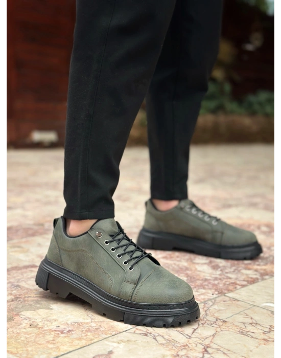 BA0245 Haki Akıllı Lastik Bağcık Yüksek Taban Günlük Erkek Ayakkabı