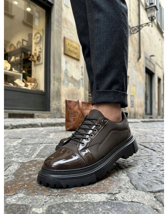 BA0245 Kahverengi Rugan Paraşüt Detaylı Akıllı Lastik Bağcık Yüksek Taban Günlük Erkek Ayakkabı