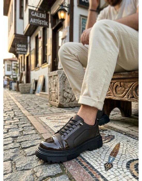 BA0245 Kahverengi Rugan Paraşüt Detaylı Akıllı Lastik Bağcık Yüksek Taban Günlük Erkek Ayakkabı