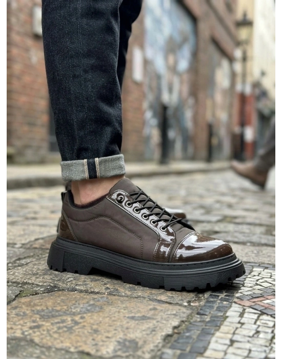 BA0245 Kahverengi Rugan Paraşüt Detaylı Akıllı Lastik Bağcık Yüksek Taban Günlük Erkek Ayakkabı
