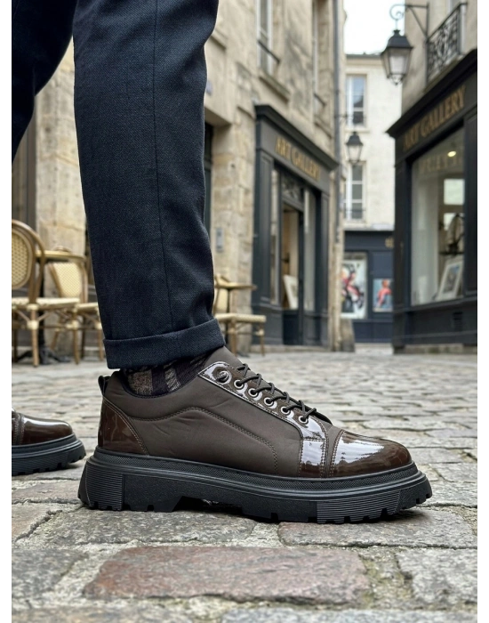 BA0245 Kahverengi Rugan Paraşüt Detaylı Akıllı Lastik Bağcık Yüksek Taban Günlük Erkek Ayakkabı