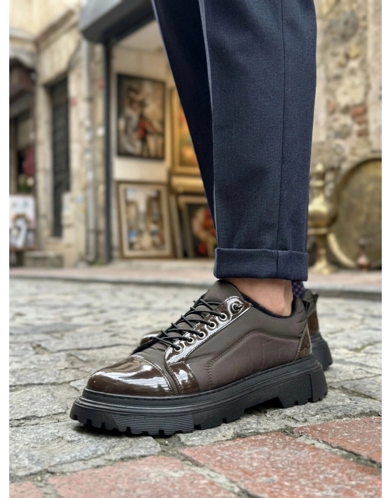 BA0245 Kahverengi Rugan Paraşüt Detaylı Akıllı Lastik Bağcık Yüksek Taban Günlük Erkek Ayakkabı