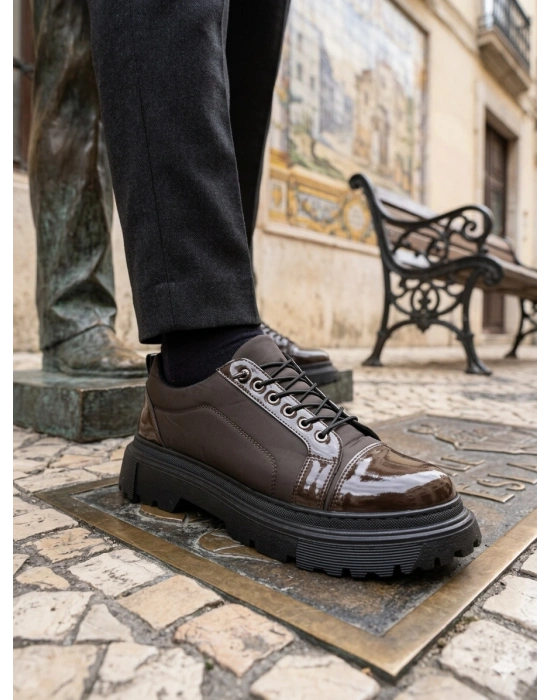 BA0245 Kahverengi Rugan Paraşüt Detaylı Akıllı Lastik Bağcık Yüksek Taban Günlük Erkek Ayakkabı