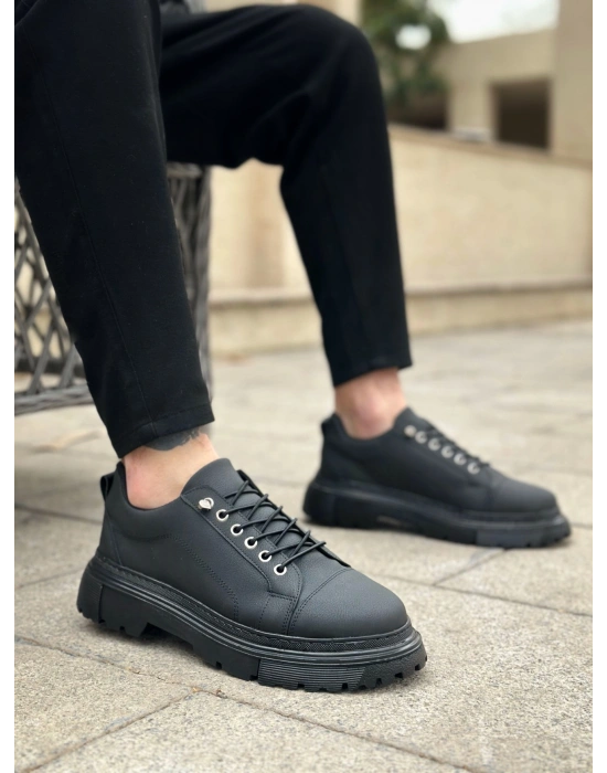 BA0245 Siyah Akıllı Lastik Bağcık Yüksek Siyah Taban Günlük Erkek Ayakkabı
