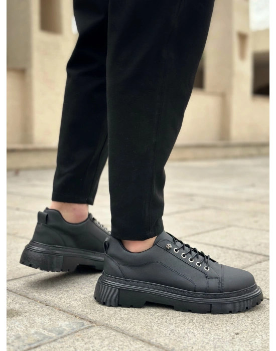 BA0245 Siyah Akıllı Lastik Bağcık Yüksek Siyah Taban Günlük Erkek Ayakkabı