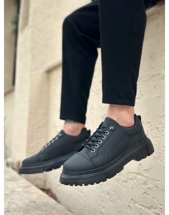 BA0245 Siyah Akıllı Lastik Bağcık Yüksek Siyah Taban Günlük Erkek Ayakkabı