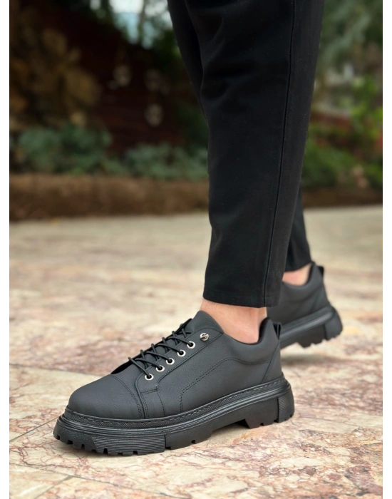 BA0245 Siyah Akıllı Lastik Bağcık Yüksek Siyah Taban Günlük Erkek Ayakkabı