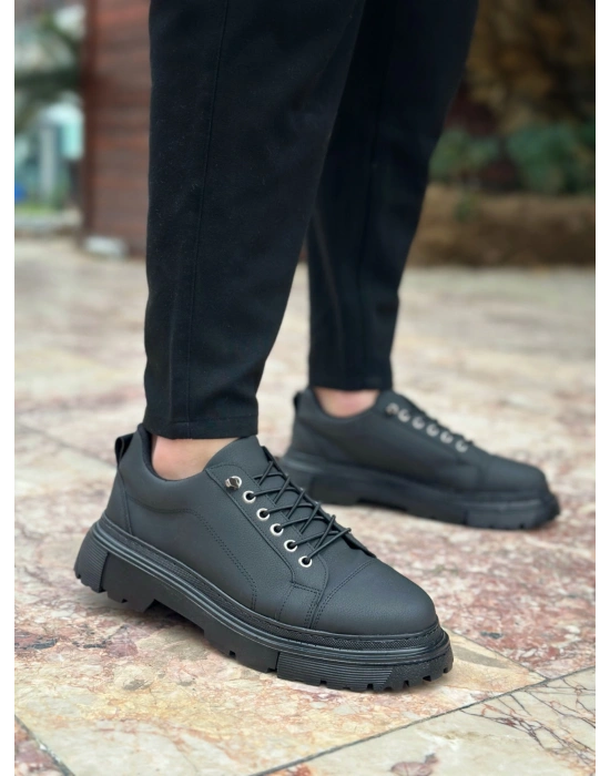BA0245 Siyah Akıllı Lastik Bağcık Yüksek Siyah Taban Günlük Erkek Ayakkabı