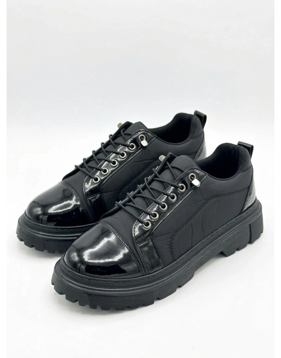 BA0245 Siyah Rugan Paraşüt Detaylı Akıllı Lastik Bağcık Yüksek Taban Günlük Erkek Ayakkabı