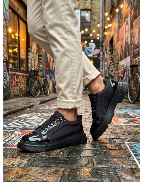 BA0245 Siyah Rugan Paraşüt Detaylı Akıllı Lastik Bağcık Yüksek Taban Günlük Erkek Ayakkabı