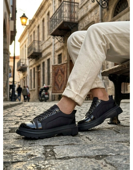 BA0245 Siyah Rugan Paraşüt Detaylı Akıllı Lastik Bağcık Yüksek Taban Günlük Erkek Ayakkabı