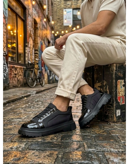 BA0245 Siyah Rugan Paraşüt Detaylı Akıllı Lastik Bağcık Yüksek Taban Günlük Erkek Ayakkabı