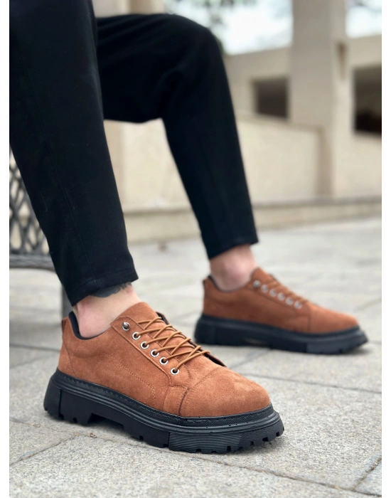 BA0245 Taba Süet Akıllı Lastik Bağcık Yüksek Siyah Taban Günlük Erkek Ayakkabı