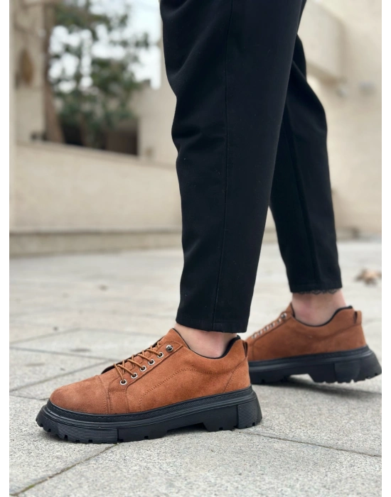 BA0245 Taba Süet Akıllı Lastik Bağcık Yüksek Siyah Taban Günlük Erkek Ayakkabı