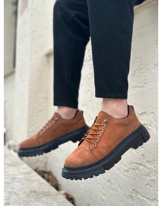 BA0245 Taba Süet Akıllı Lastik Bağcık Yüksek Siyah Taban Günlük Erkek Ayakkabı