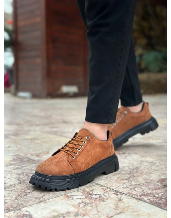 BA0245 Taba Süet Akıllı Lastik Bağcık Yüksek Siyah Taban Günlük Erkek Ayakkabı