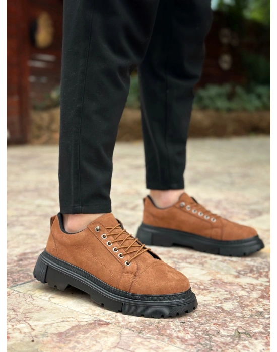 BA0245 Taba Süet Akıllı Lastik Bağcık Yüksek Siyah Taban Günlük Erkek Ayakkabı