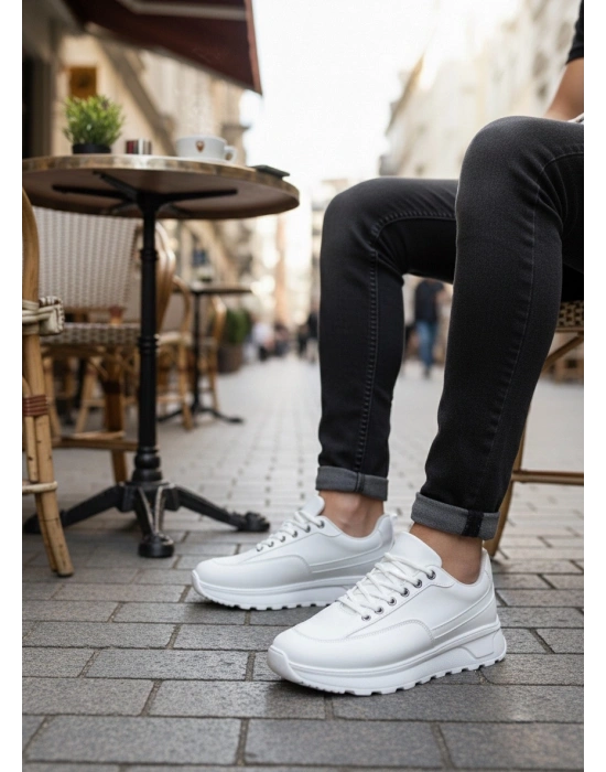 BA0246 Beyaz Bağcıklı Yüksek Taban Günlük Erkek Ayakkabı