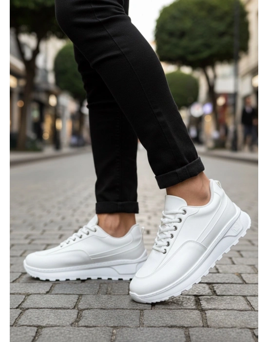 BA0246 Beyaz Bağcıklı Yüksek Taban Günlük Erkek Ayakkabı