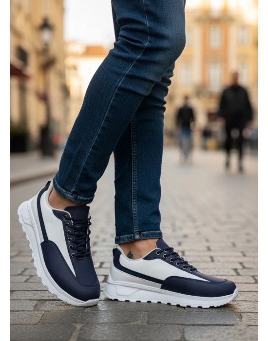 BA0246 Lacivert Bağcıklı Yüksek Beyaz Taban Günlük Erkek Ayakkabı