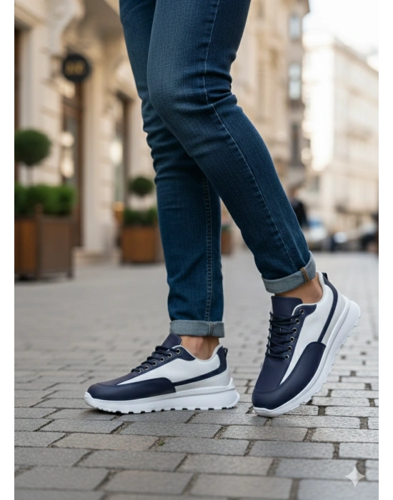 BA0246 Lacivert Bağcıklı Yüksek Beyaz Taban Günlük Erkek Ayakkabı